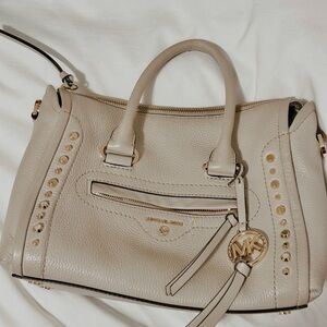 Michael Kors Cream Pebbled Leather Satchel with Gold Hardware